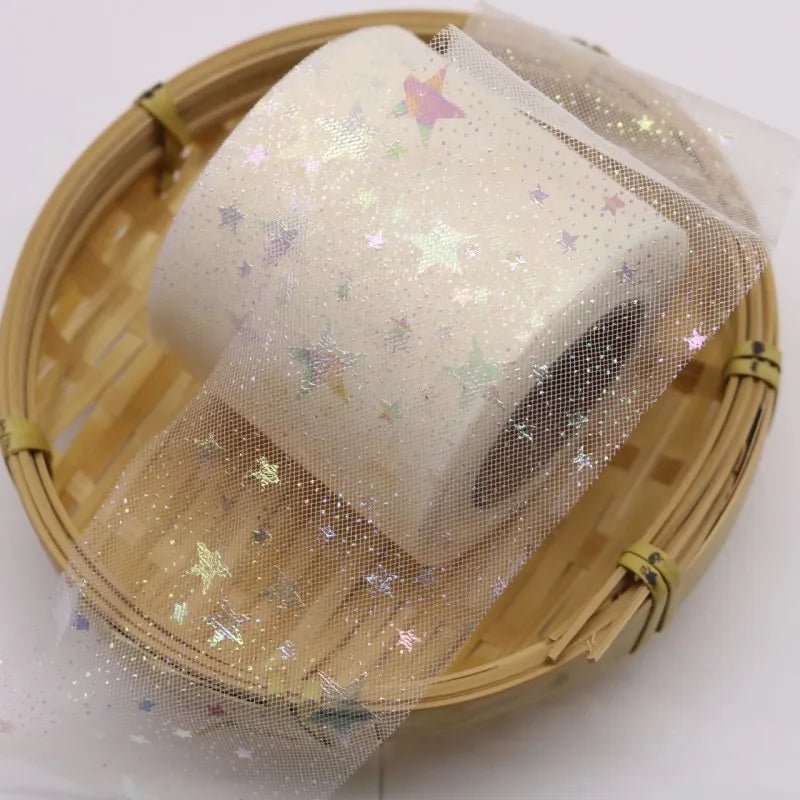 25yard Silver star Printed Tulle Cherry Blossom Mesh Fabric Rainbow Color Ribbon DIY Handmade Craft Ornament Material Supplies - Kaiju Mafia