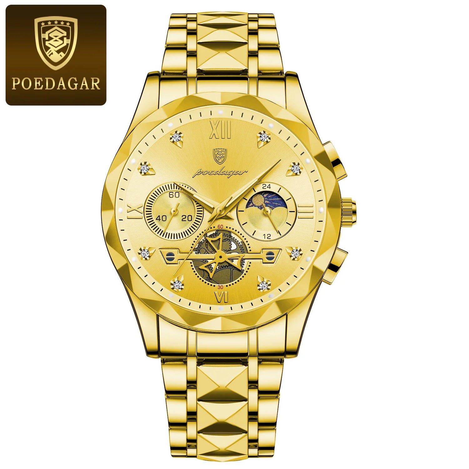 POEDAGAR Luxury Man Wristwatch Waterproof Luminous Chronograph Watch for Men Stainless Steel Men&