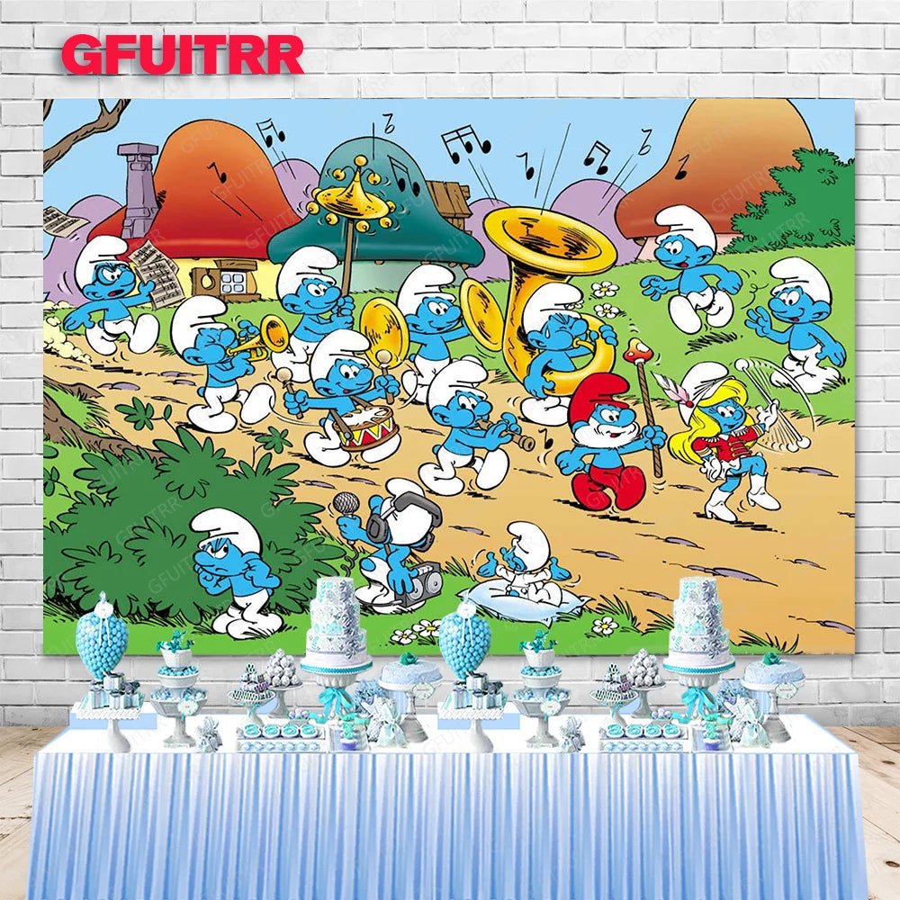 MINISO Forest Smurfs Backdrop Boys Kids Birthday Party Decoration Photography Background Studio Booth Prop Baby Shower Banner - Kaiju Mafia