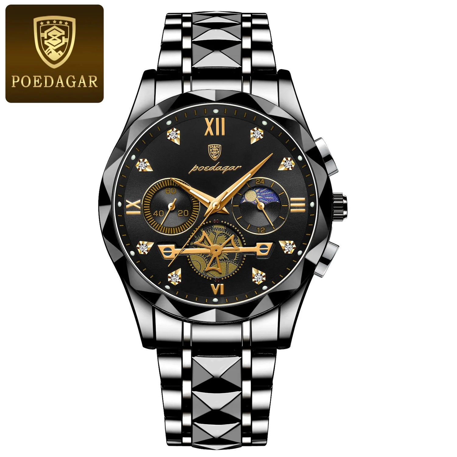 POEDAGAR Luxury Man Wristwatch Waterproof Luminous Chronograph Watch for Men Stainless Steel Men&