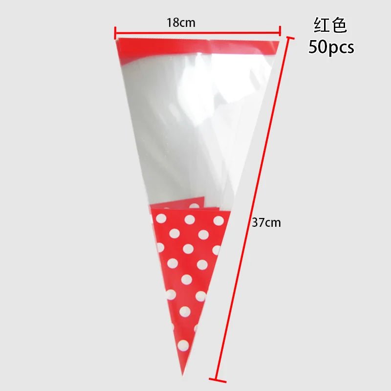 50pcs/Lot DIY Candy Bag Wedding Favors Halloween Christmas Party Decor Sweet Cellophane Print Cone Storage with Organza Pouches - Kaiju Mafia