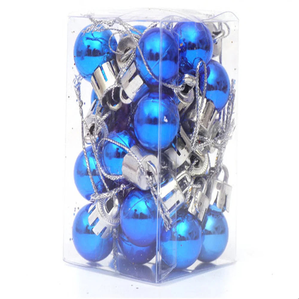 24pcs/Box 2cm Mini Christmas Ball Pendant Xmas Party Hanging Ball Ornament Shopping Mall Ceiling Christmas Tree Decorations