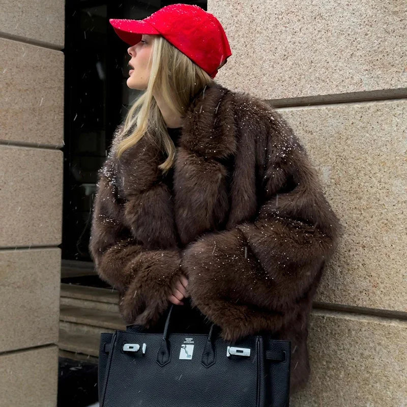 luxury fluffy fur coat for women