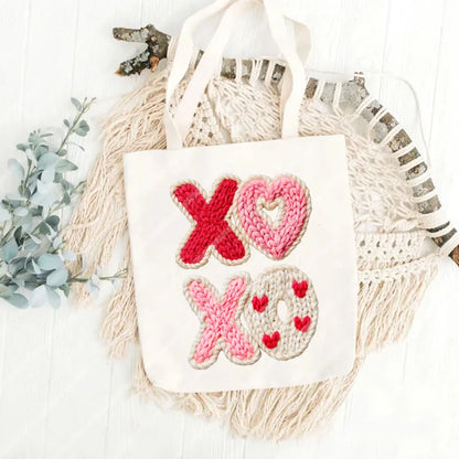 Valentines Day Faux Yarn XOXO DIY Iron-On Heat Transfer Sticker Decals T-shirts Sweatshirts Bags Pillowcases Clothing Decor