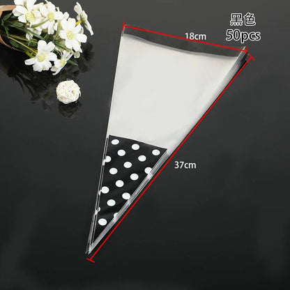50pcs/Lot DIY Candy Bag Wedding Favors Halloween Christmas Party Decor Sweet Cellophane Print Cone Storage with Organza Pouches - Kaiju Mafia