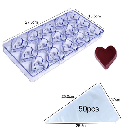 1PC Chocolate Mold Plastic with Piping Bag Household Kitchen DIY Baking Tool Candies Rose Heart-shaped for Valentine Day TMZ