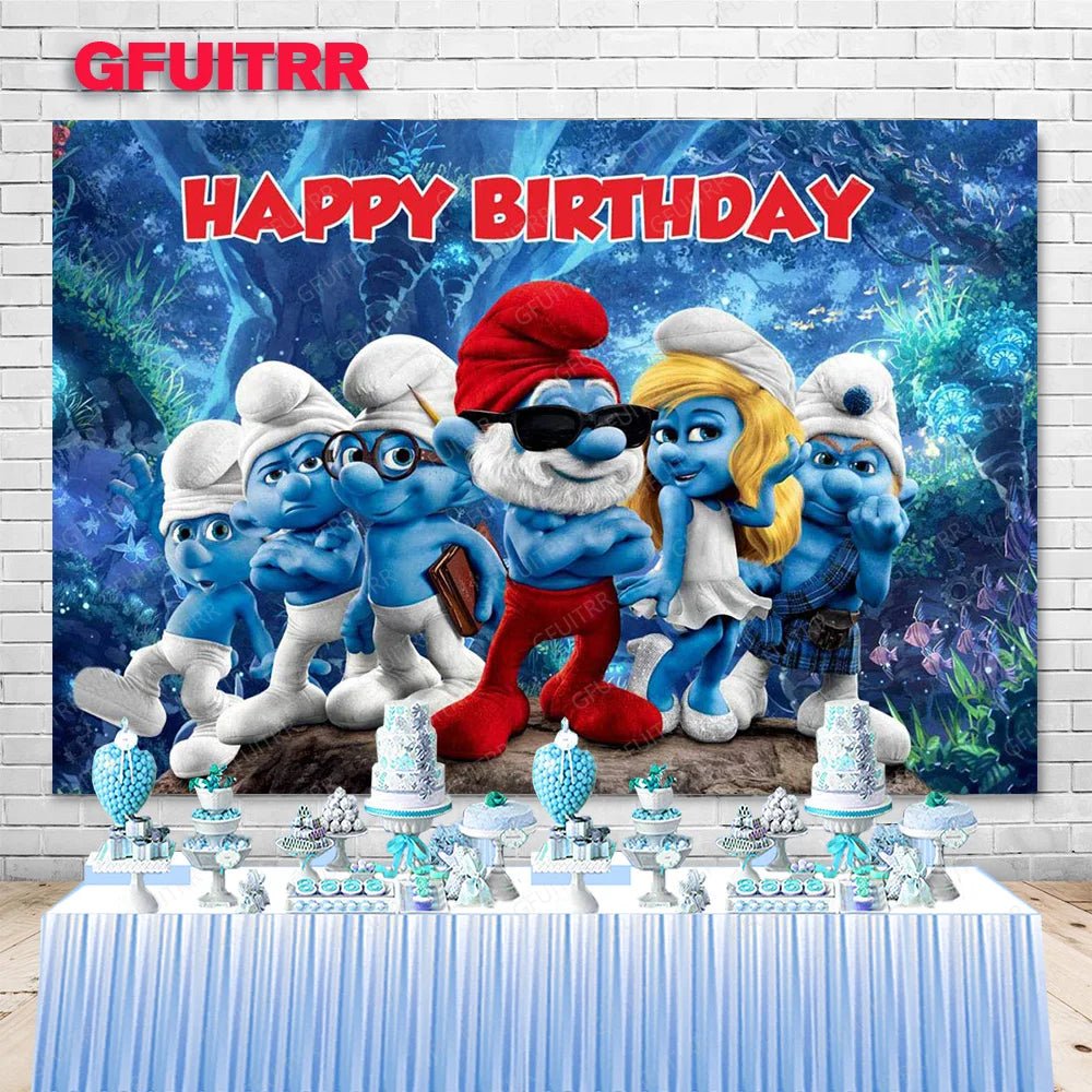 MINISO Forest Smurfs Backdrop Boys Kids Birthday Party Decoration Photography Background Studio Booth Prop Baby Shower Banner - Kaiju Mafia