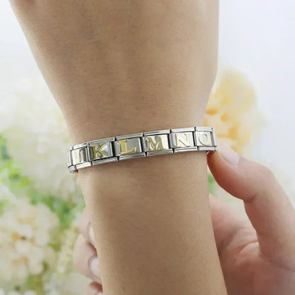 Hapiship 2024 New Fashion 26 English Letters Italian Charm Links Fit 9mm Stainless Steel Bracelet Making Women Jewelry DJ110