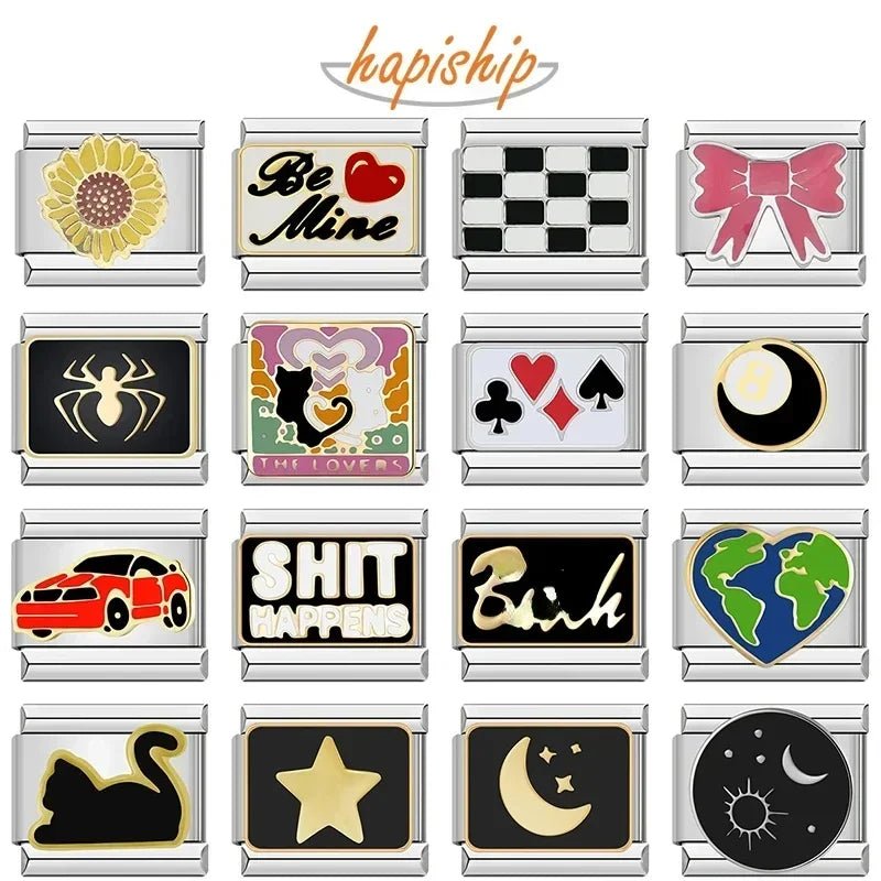 Hapiship 2024 Fashion Spider Star Moon Love Owl Italian Charm Links Fit 9mm Bracelet Stainless Steel Jewelry Making DJ003 - 346 - Kaiju Mafia