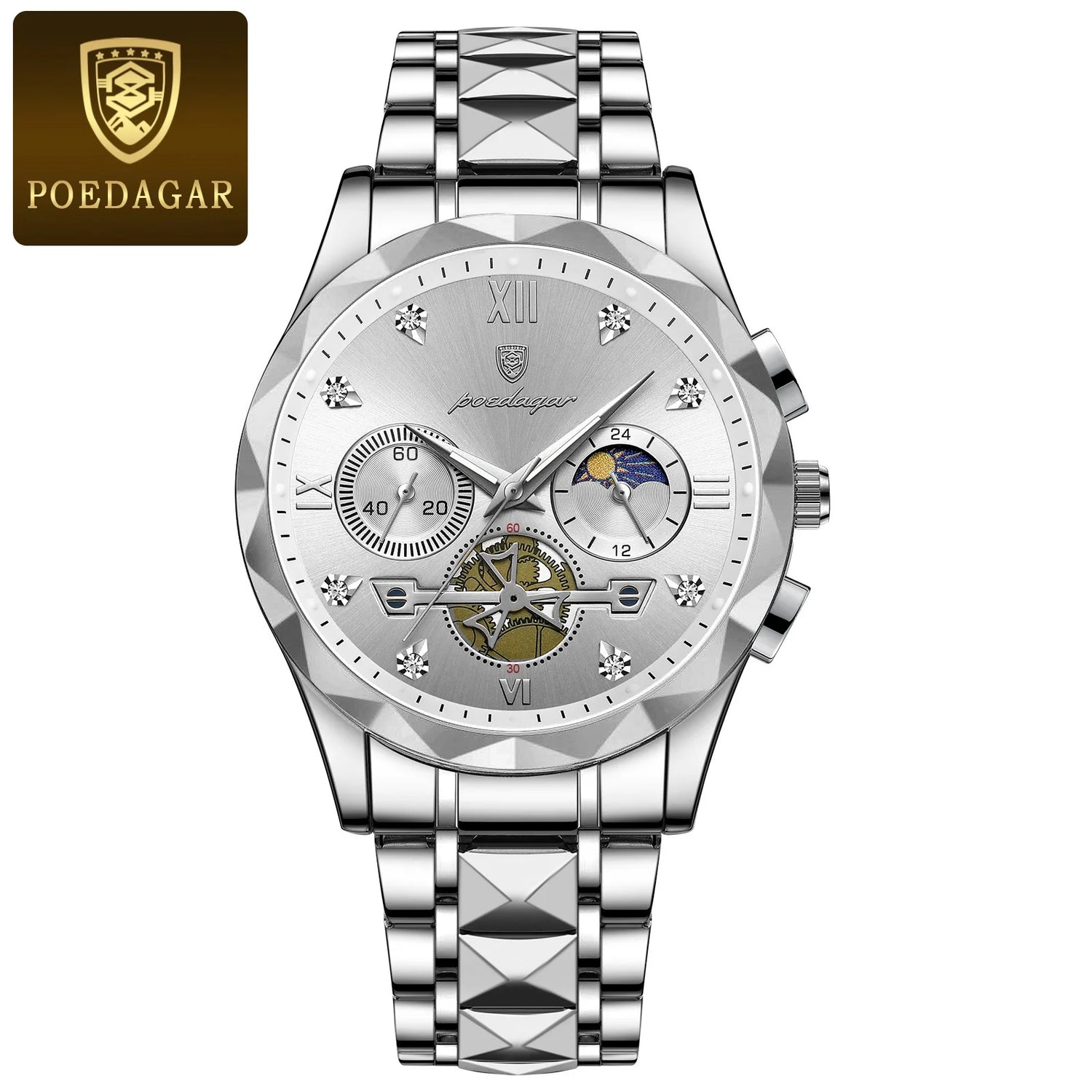 POEDAGAR Luxury Man Wristwatch Waterproof Luminous Chronograph Watch for Men Stainless Steel Men&