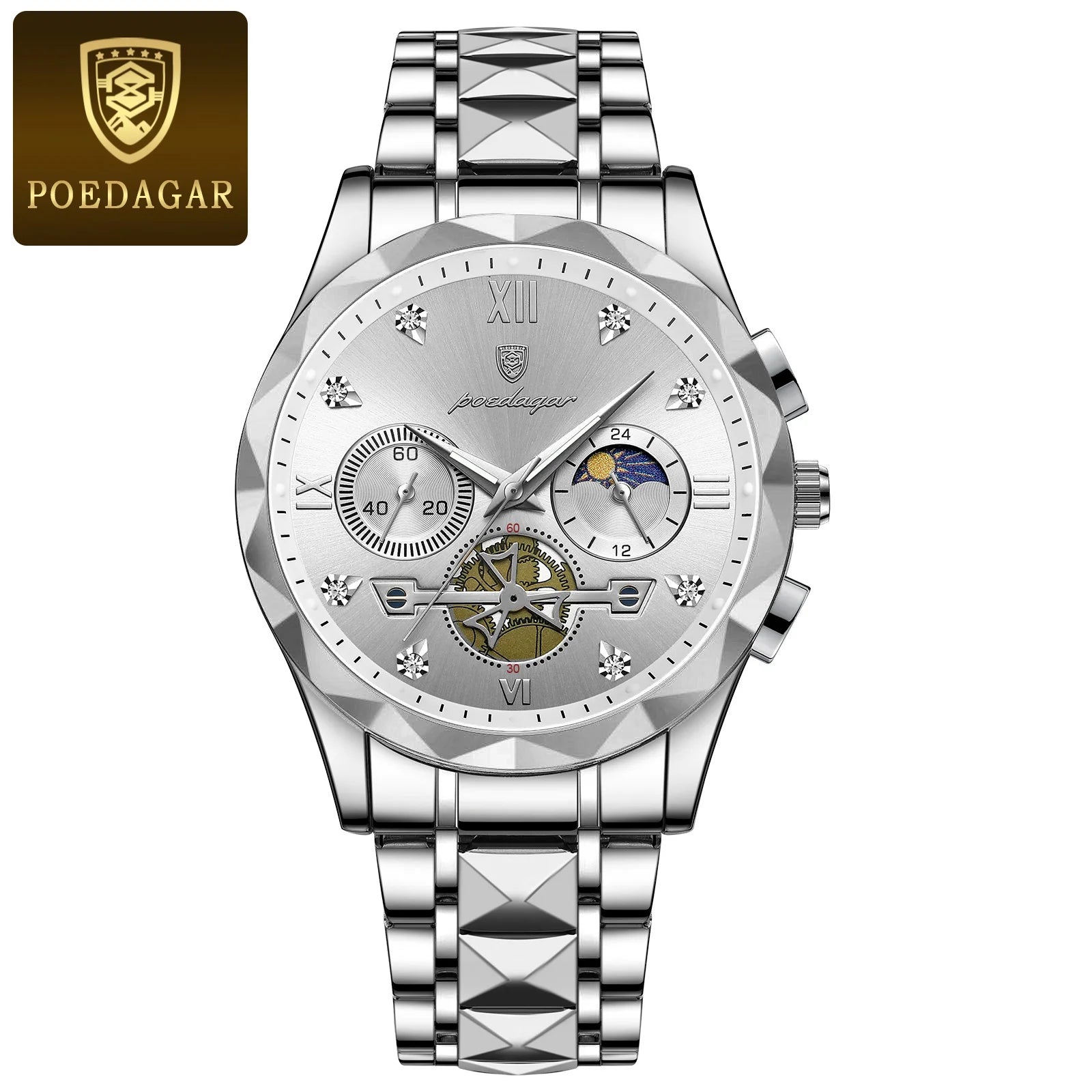 POEDAGAR Luxury Man Wristwatch Waterproof Luminous Chronograph Watch for Men Stainless Steel Men&