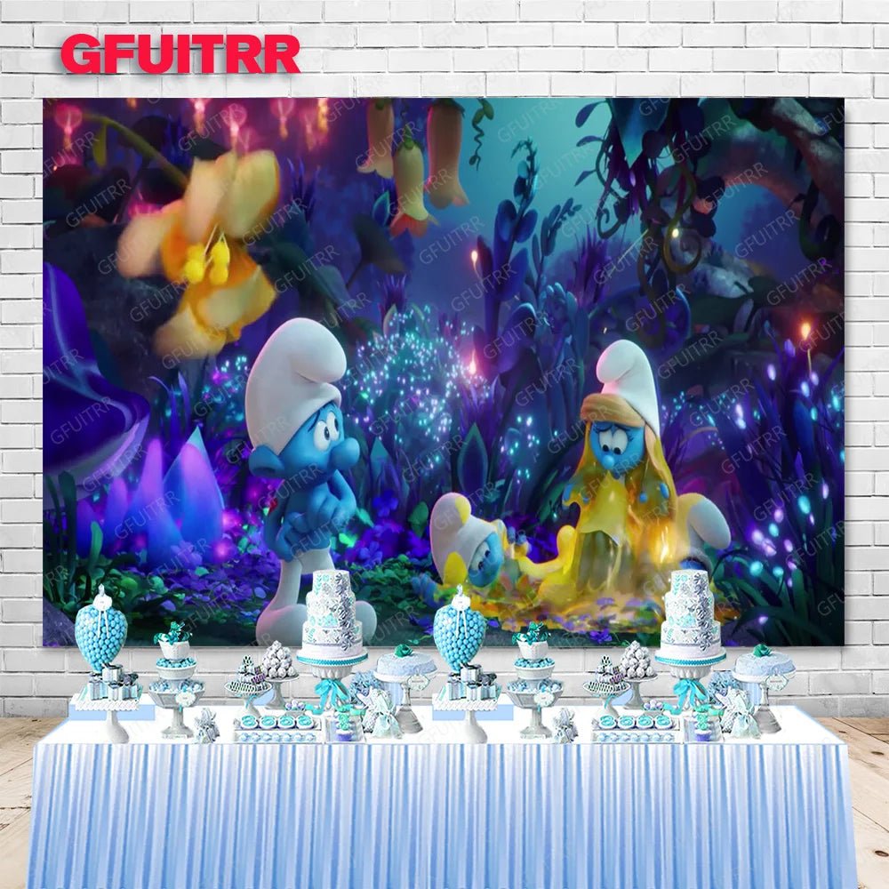 MINISO Forest Smurfs Backdrop Boys Kids Birthday Party Decoration Photography Background Studio Booth Prop Baby Shower Banner - Kaiju Mafia