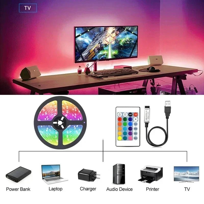 RGB 5050 LED Strip Light Remote App Control TV Led Backlight Flexible Ribbon Tape USB 5V Led Light for PC Gaming Room Decoration - Kaiju Mafia