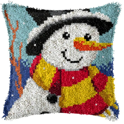 Snowman Elk Christmas Latch Hook Kits Smyrna Pillowcase Knot Pillow Package Latch Hook Kit Set For Needlework Embroidery Cushion