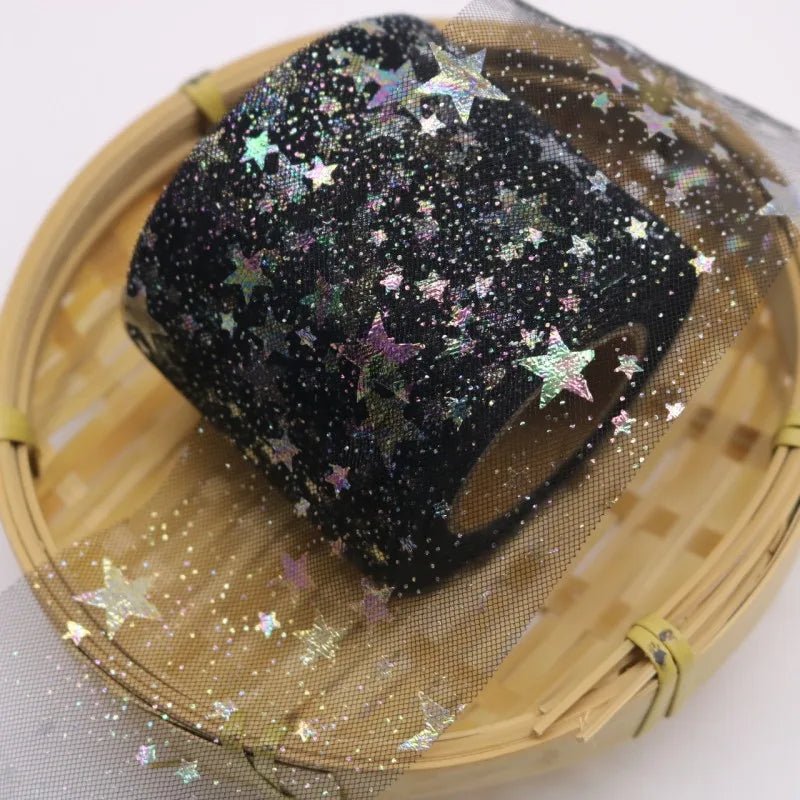 25yard Silver star Printed Tulle Cherry Blossom Mesh Fabric Rainbow Color Ribbon DIY Handmade Craft Ornament Material Supplies - Kaiju Mafia