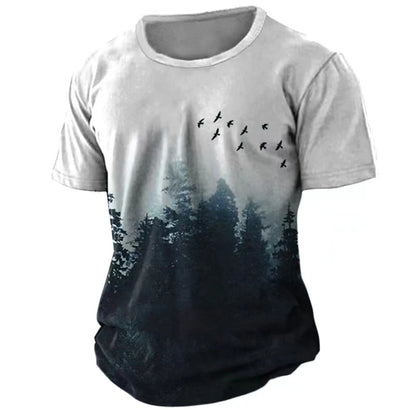 Vintage t-shirt featuring a forest and birds design, perfect for casual streetwear.