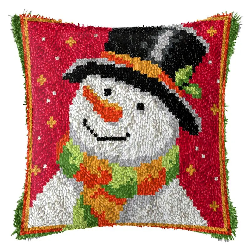 Snowman Elk Christmas Latch Hook Kits Smyrna Pillowcase Knot Pillow Package Latch Hook Kit Set For Needlework Embroidery Cushion