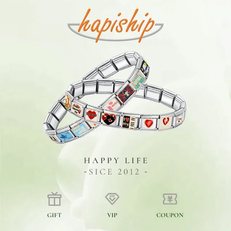 Hapiship Romantic Colour Heart Star Flwoer Tai Chi Italian Charm Links Fit 9mm Stainless Steel Bracelet Jewelry DIY Making DJ597 - Kaiju Mafia