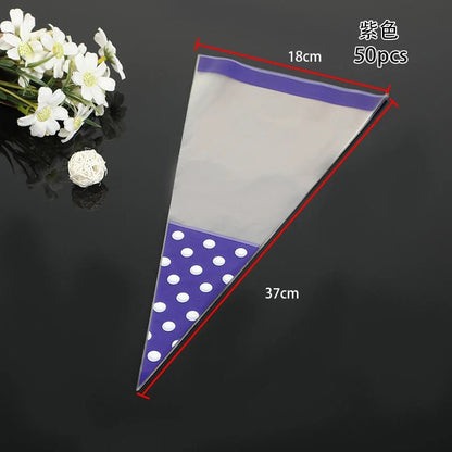 50pcs/Lot DIY Candy Bag Wedding Favors Halloween Christmas Party Decor Sweet Cellophane Print Cone Storage with Organza Pouches - Kaiju Mafia