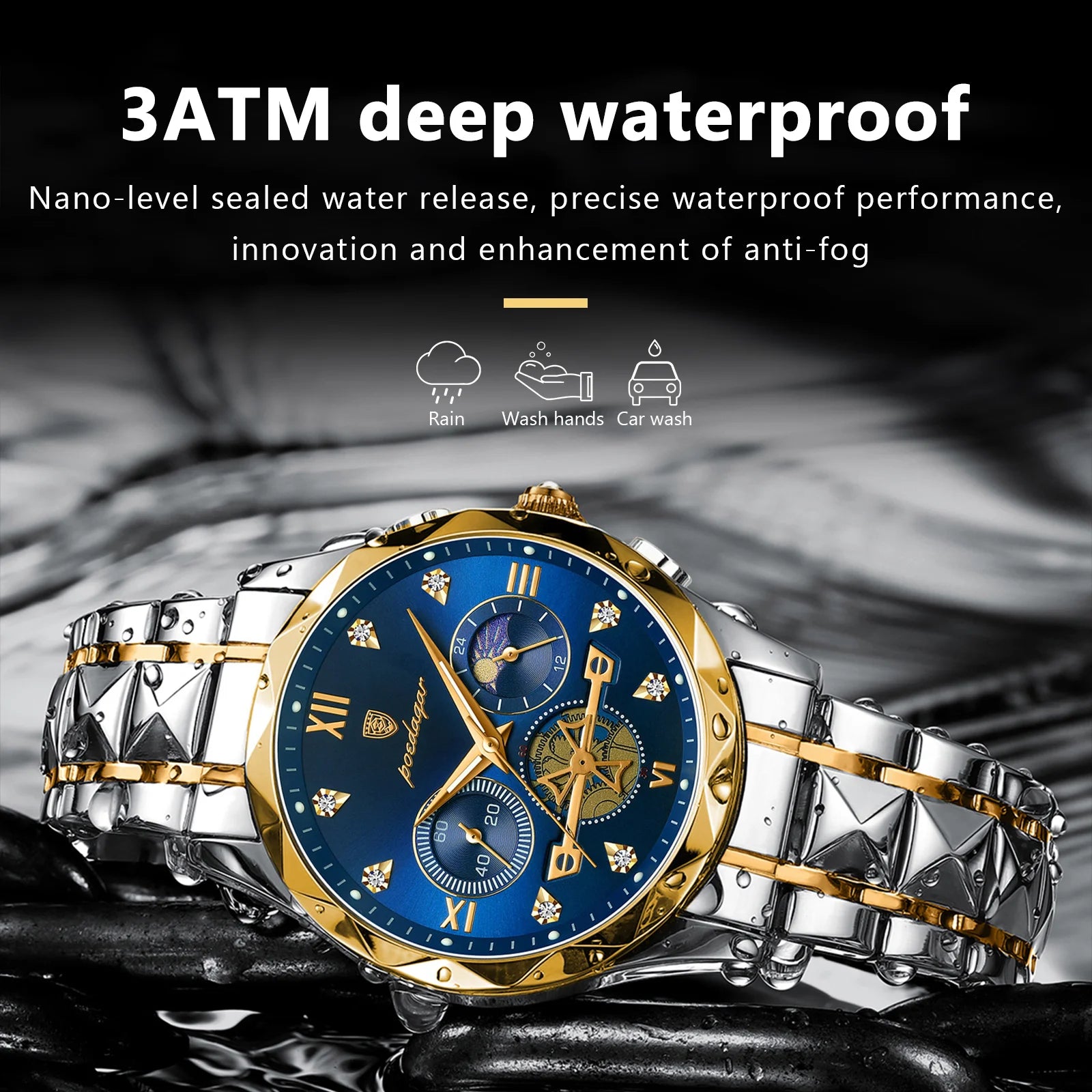 POEDAGAR Luxury Man Wristwatch Waterproof Luminous Chronograph Watch for Men Stainless Steel Men&