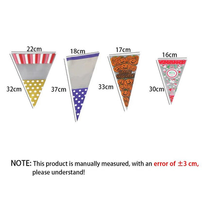 50pcs/Lot DIY Candy Bag Wedding Favors Halloween Christmas Party Decor Sweet Cellophane Print Cone Storage with Organza Pouches - Kaiju Mafia
