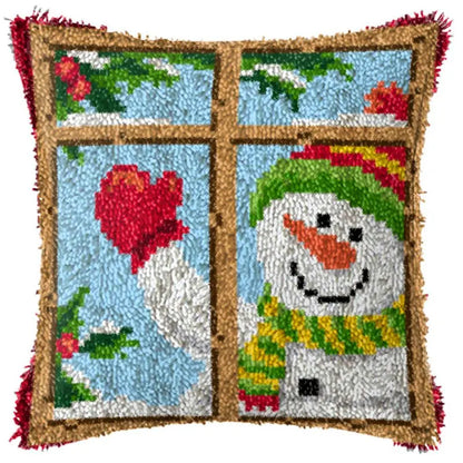 Snowman Elk Christmas Latch Hook Kits Smyrna Pillowcase Knot Pillow Package Latch Hook Kit Set For Needlework Embroidery Cushion