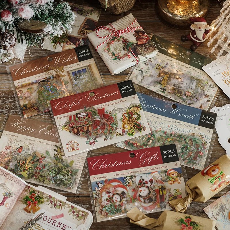 30pcs/pack Christmas Series Bronzing Craft Sticker DIY Vintage Festival Scrapbooking Material Label Diary Junk Journal Planner - Kaiju Mafia