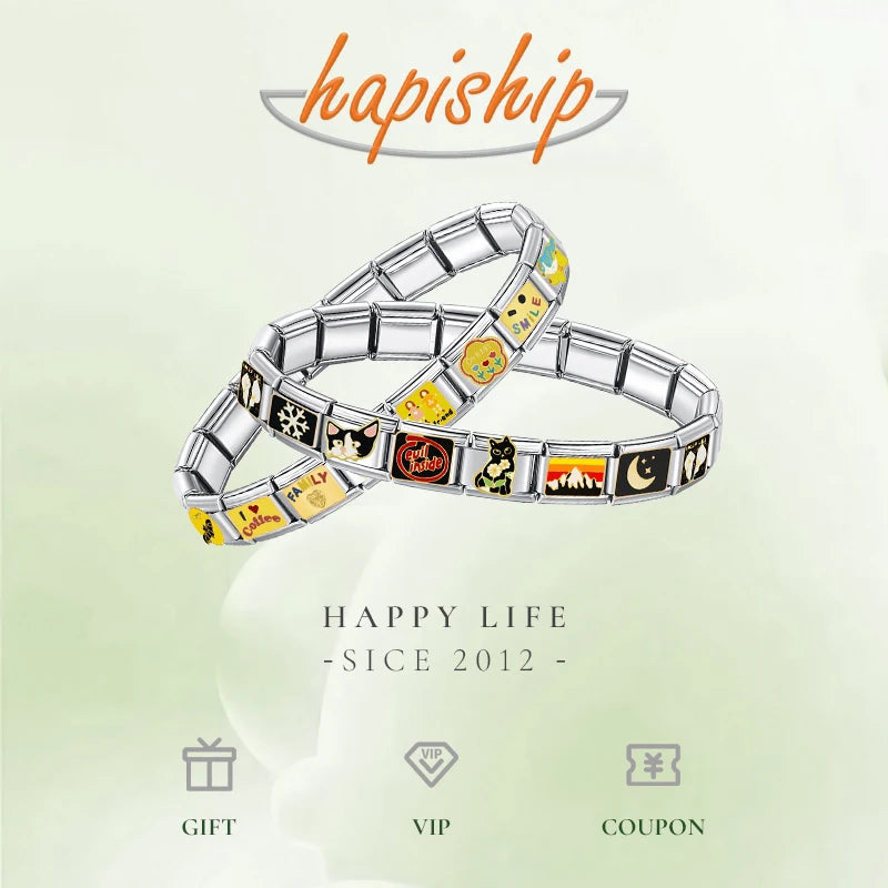 Hapiship 2024 Fashion Spider Star Moon Love Owl Italian Charm Links Fit 9mm Bracelet Stainless Steel Jewelry Making DJ003-346