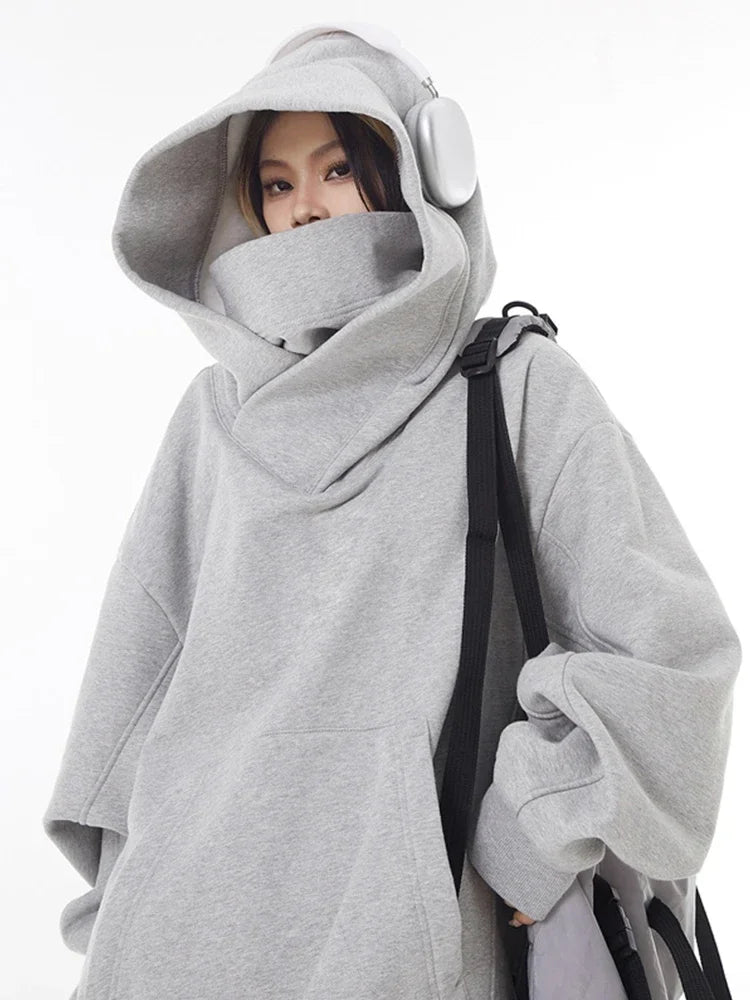 Y2K Vintage Autumn Solid Color Hoodies for Men - Hip Hop Streetwear Oversized Sweatshirt - Kaiju Mafia
