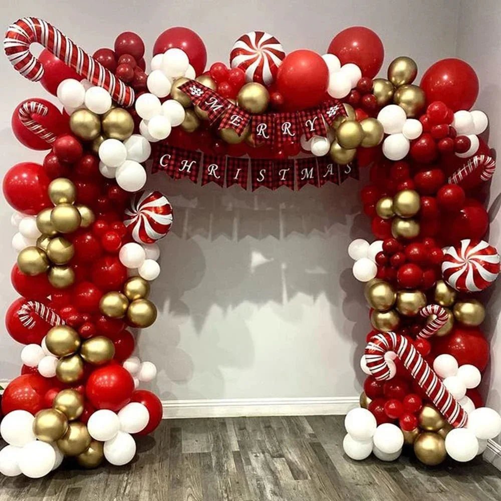 Christmas Balloon Garland Arch Kit Red Green Lolipop Cone Star Foil Balloons New Year Christmas Party Decoration Supplies Gifts - Kaiju Mafia