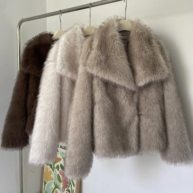 luxury fluffy fur coat for women