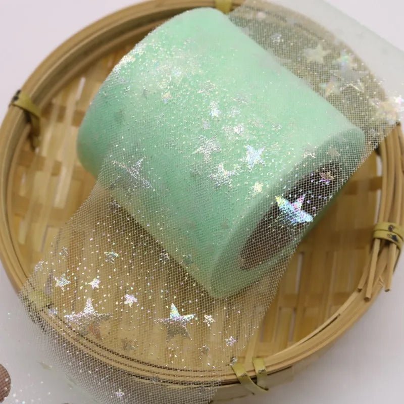 25yard Silver star Printed Tulle Cherry Blossom Mesh Fabric Rainbow Color Ribbon DIY Handmade Craft Ornament Material Supplies - Kaiju Mafia