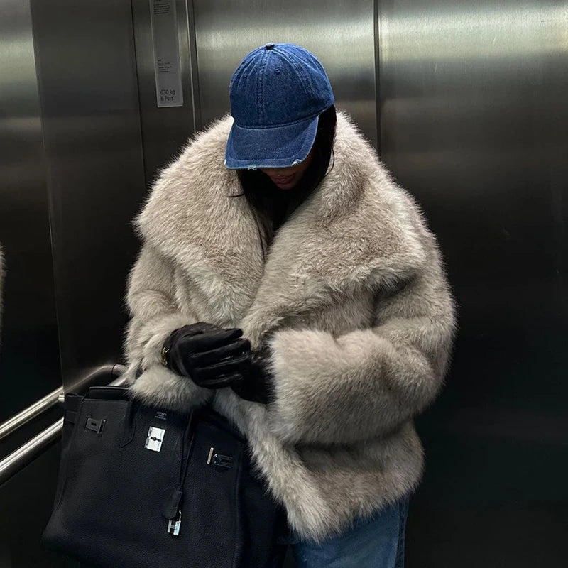 luxury fluffy fur coat for women