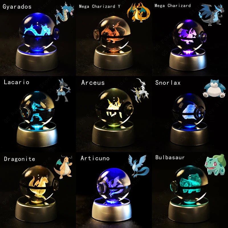 Pokemon 3D Crystal Ball Lamp Set - Perfect Kids Birthday Gift! - Kaiju Mafia
