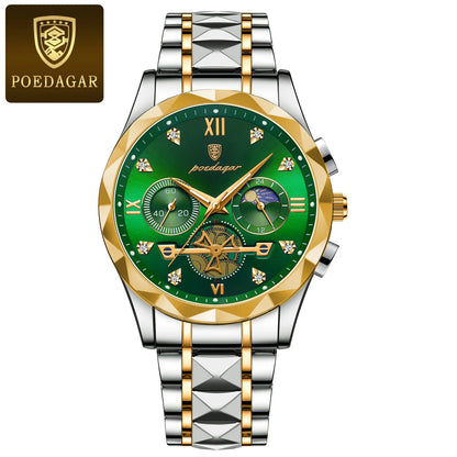 POEDAGAR Luxury Man Wristwatch Waterproof Luminous Chronograph Watch for Men Stainless Steel Men&