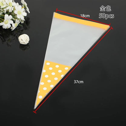 50pcs/Lot DIY Candy Bag Wedding Favors Halloween Christmas Party Decor Sweet Cellophane Print Cone Storage with Organza Pouches - Kaiju Mafia