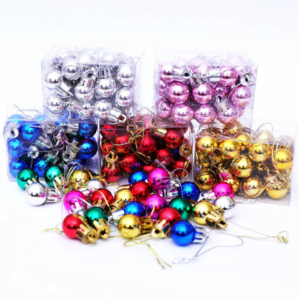 24pcs/Box 2cm Mini Christmas Ball Pendant Xmas Party Hanging Ball Ornament Shopping Mall Ceiling Christmas Tree Decorations