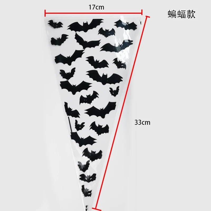 50pcs/Lot DIY Candy Bag Wedding Favors Halloween Christmas Party Decor Sweet Cellophane Print Cone Storage with Organza Pouches - Kaiju Mafia