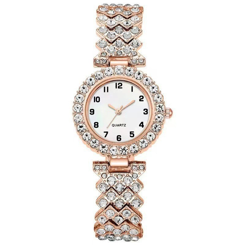 Stylish rose gold quartz wristwatch with sparkling crystals, perfect for elegant ladies&