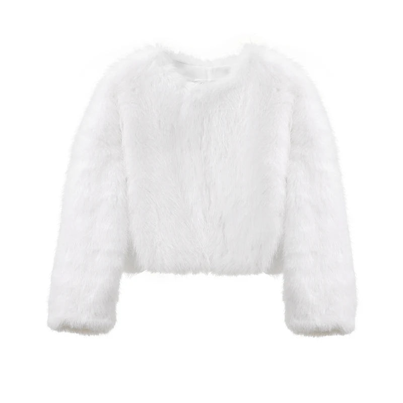 Iconic Street Fashion Week Luxury Brand Gardient Cropped Faux Fur Coat Women Winter 2024 Hot Cool Girls Fluffy Short Fur Jacket