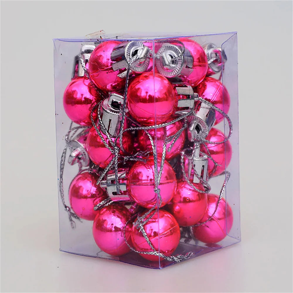 24pcs/Box 2cm Mini Christmas Ball Pendant Xmas Party Hanging Ball Ornament Shopping Mall Ceiling Christmas Tree Decorations