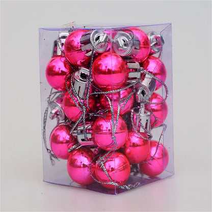 24pcs/Box 2cm Mini Christmas Ball Pendant Xmas Party Hanging Ball Ornament Shopping Mall Ceiling Christmas Tree Decorations