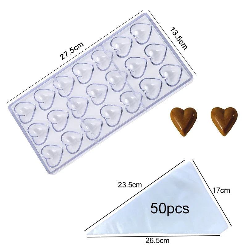 1PC Chocolate Mold Plastic with Piping Bag Household Kitchen DIY Baking Tool Candies Rose Heart-shaped for Valentine Day TMZ