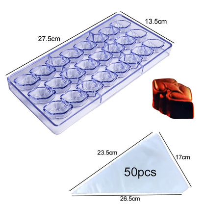 1PC Chocolate Mold Plastic with Piping Bag Household Kitchen DIY Baking Tool Candies Rose Heart-shaped for Valentine Day TMZ