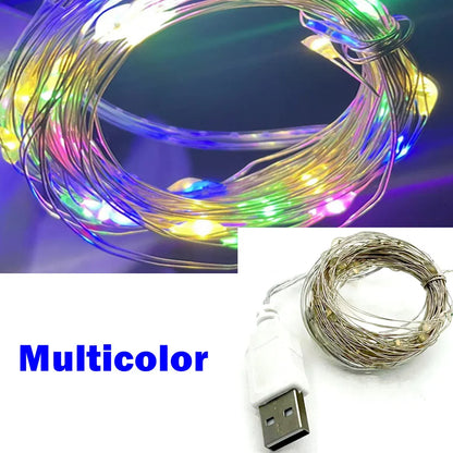 5/10/20M USB LED String Lights Copper Silver Wire Garland Light Waterproof Fairy Lights For Christmas Wedding Party Decoration