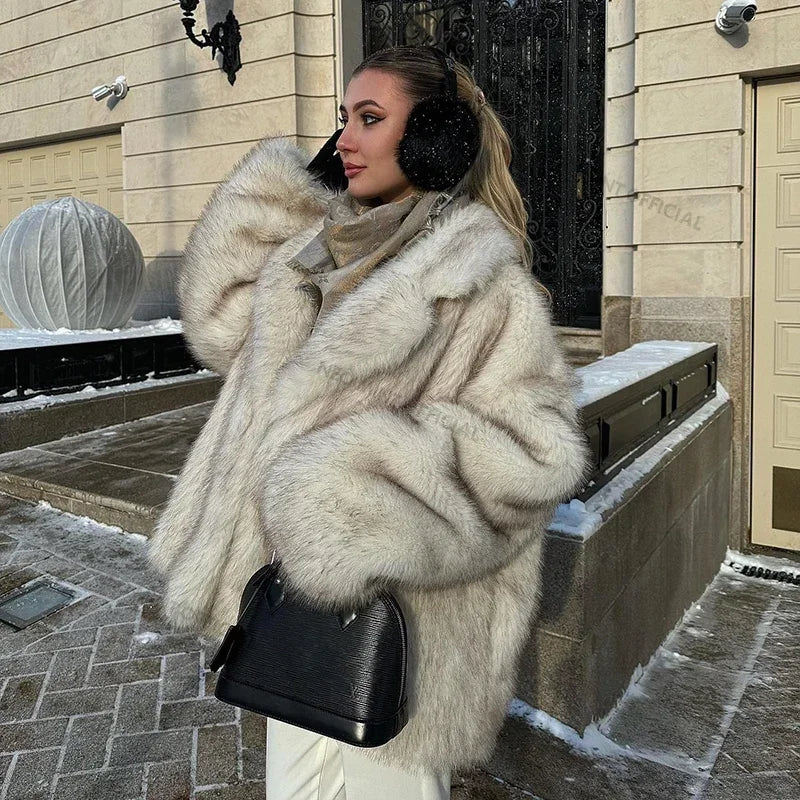 Neo Mint 2024 Winter Gradient Fur Coat - Trendy Oversized Fox Jacket for Girls