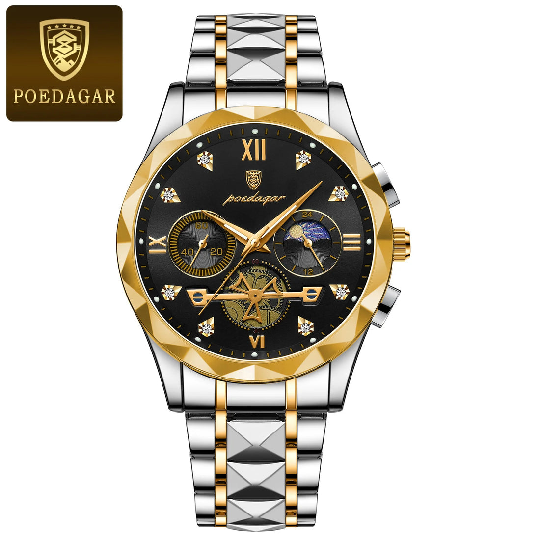 POEDAGAR Luxury Man Wristwatch Waterproof Luminous Chronograph Watch for Men Stainless Steel Men&