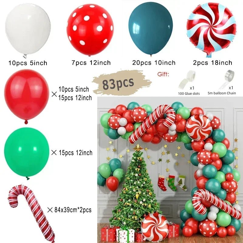 Christmas Balloon Garland Arch Kit Red Green Lolipop Cone Star Foil Balloons New Year Christmas Party Decoration Supplies Gifts - Kaiju Mafia