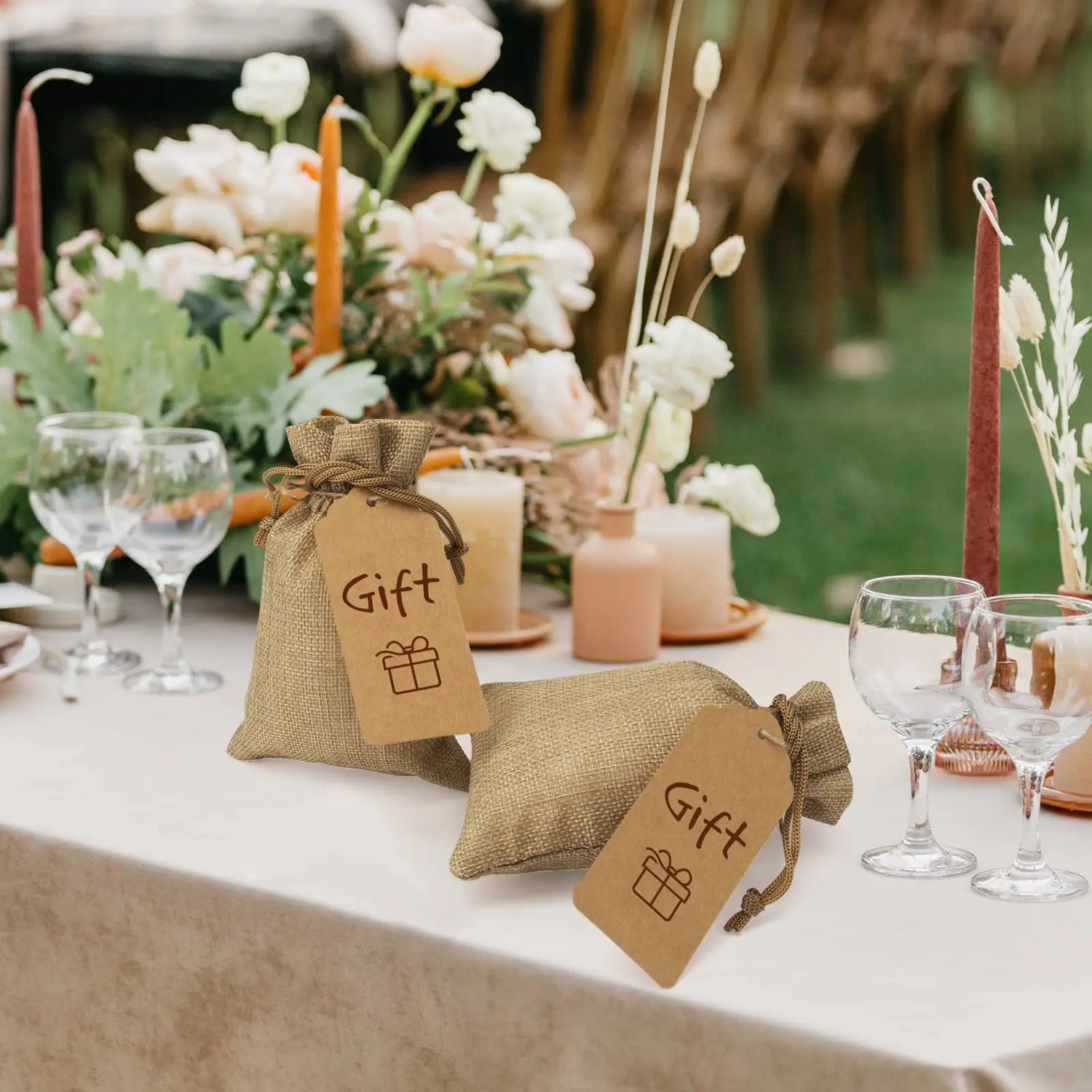 50/100Pcs Burlap Linen Drawstring Bag Jute Gift Bag Jewelry Packaging Organizer Storage Bag Party Favor Party Candy Bags - Kaiju Mafia