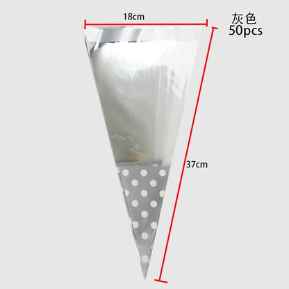 50pcs/Lot DIY Candy Bag Wedding Favors Halloween Christmas Party Decor Sweet Cellophane Print Cone Storage with Organza Pouches - Kaiju Mafia